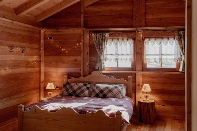 bed with wooden frame